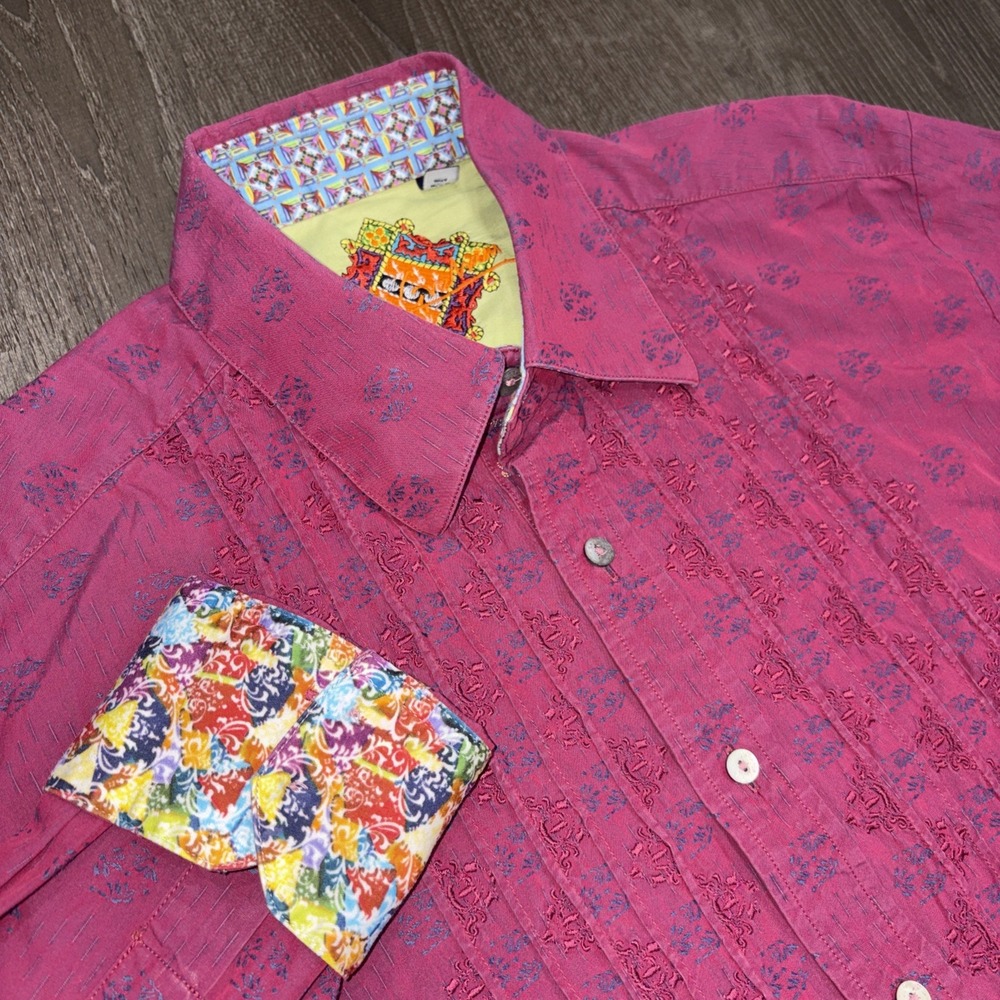 Robert Graham Floral Tuxedo Shirt Flip Cuff Button Up Shirt Mens XL